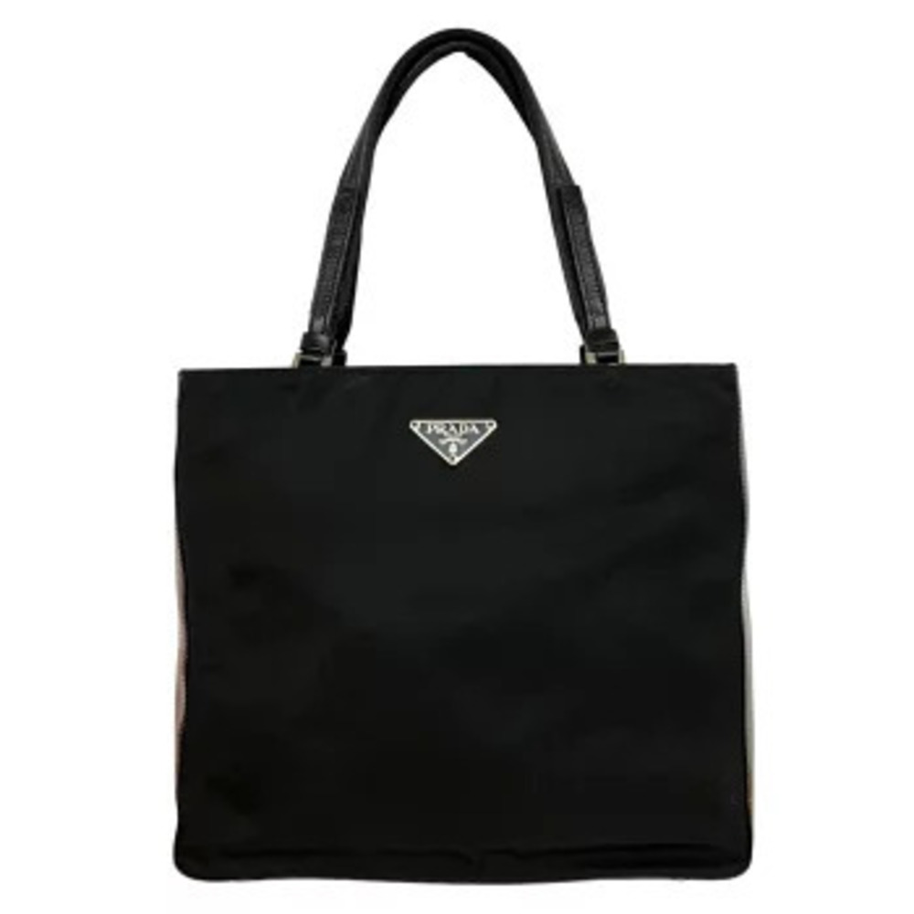 PRADA Bag Tote Triangle Logo Plate Black Handbag